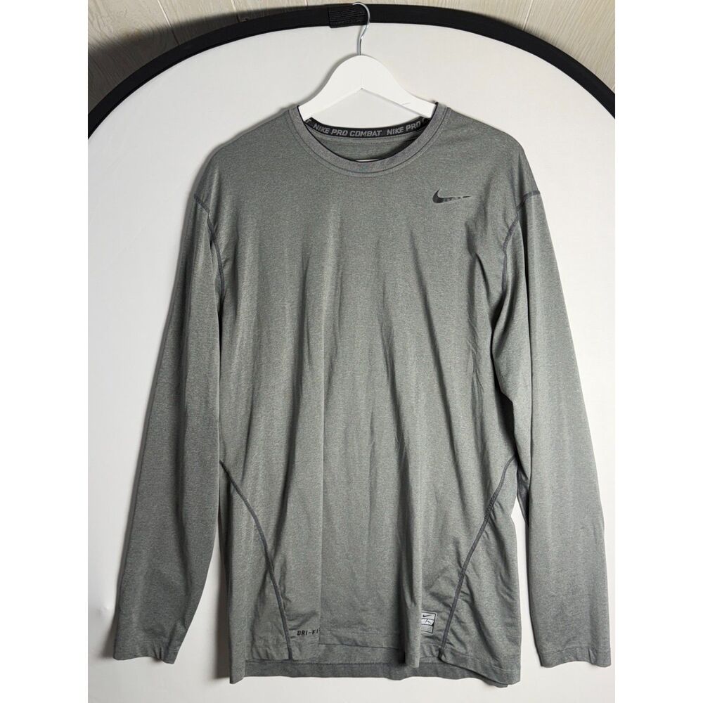 Nike Pro Combat Dri-FIT Fitted Long Sleeve Shirt XXL 2XL Gray